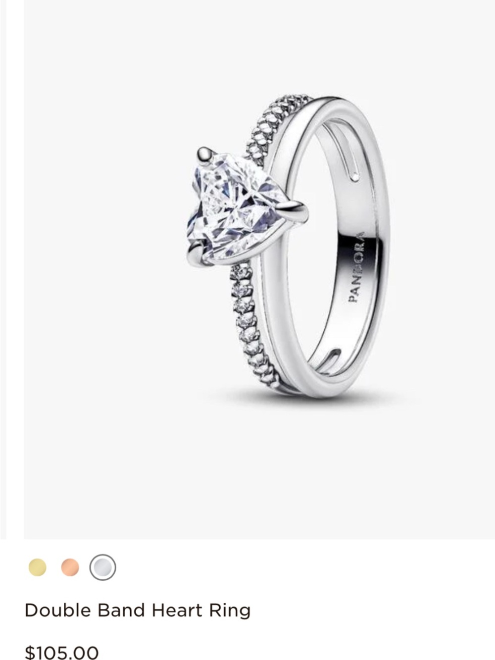 Pandora Silver Heart-Cut CZ Solitaire with Pavé Band - Picture 6 of 7